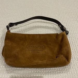 Coach suede wristlet purse with zipper closure